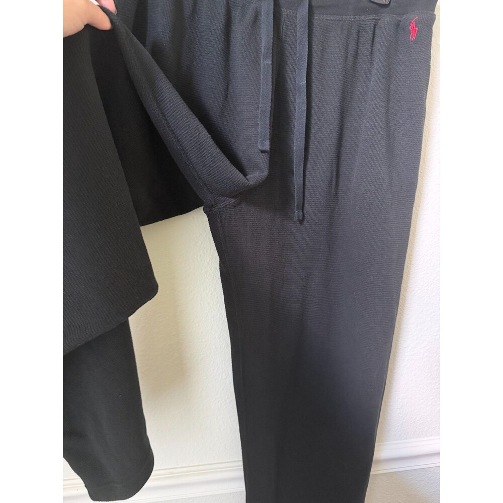 Polo Ralph Lauren Black Waffle Knit Lounge Pants Men’s Large Thermal Pajama - Picture 7 of 10